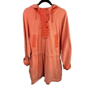 Free People We The Free Hoodie Womens Small Orange Snap Henley Pullover Pockets